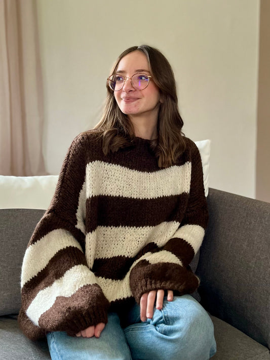 Pull à rayures - marron