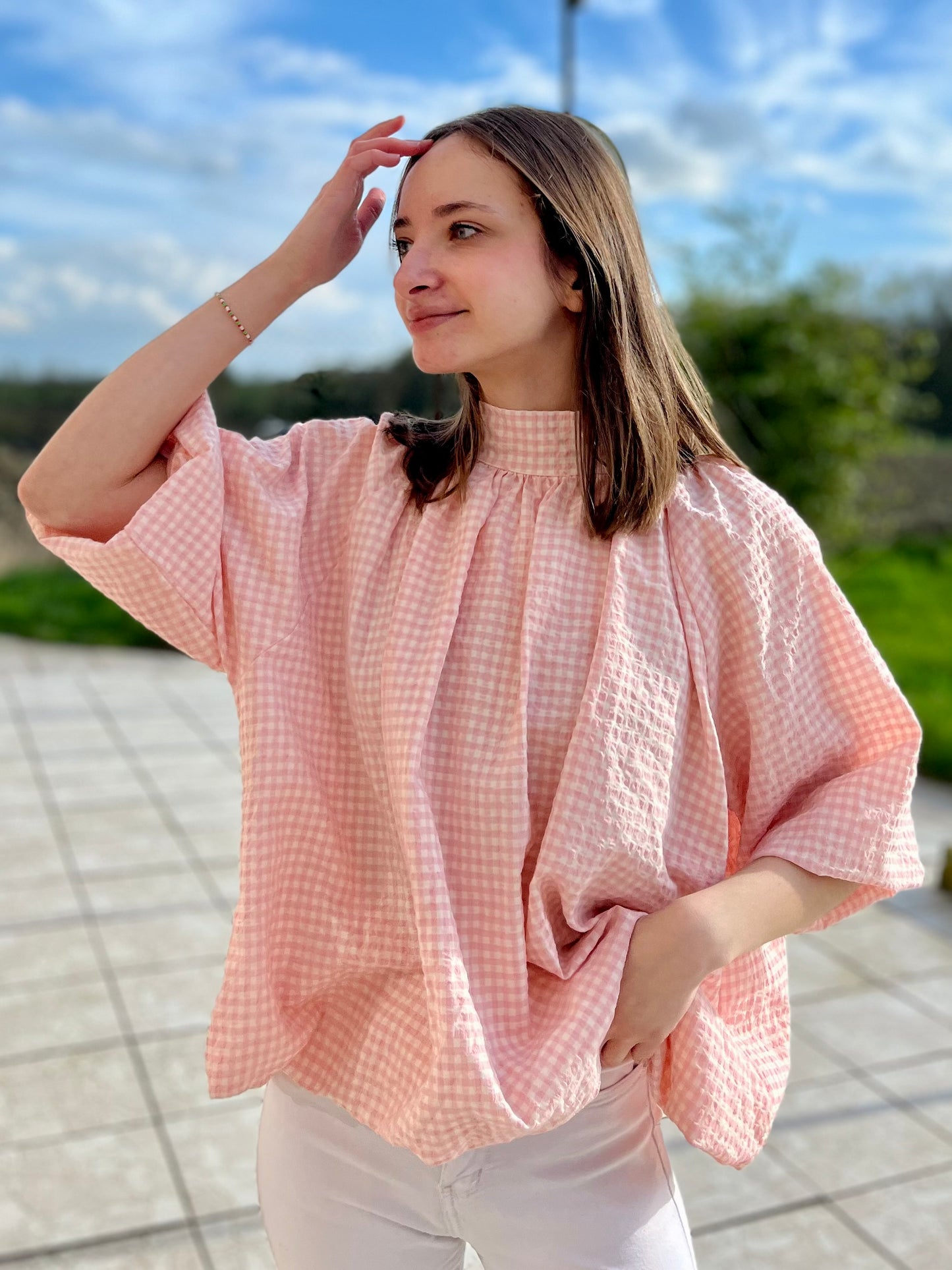 Blouse vichy - rose et blanc