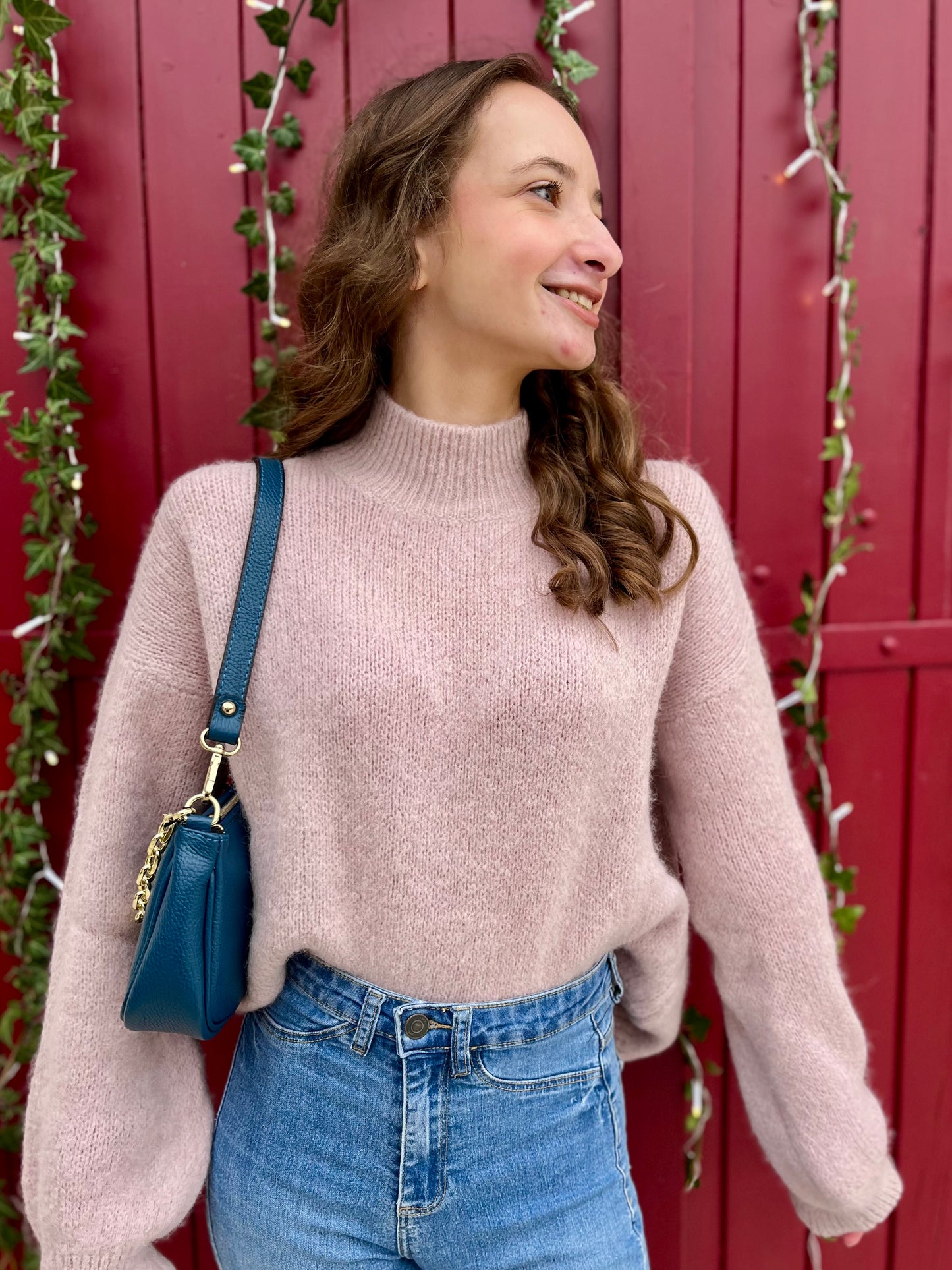 Pull col montant - vieux rose