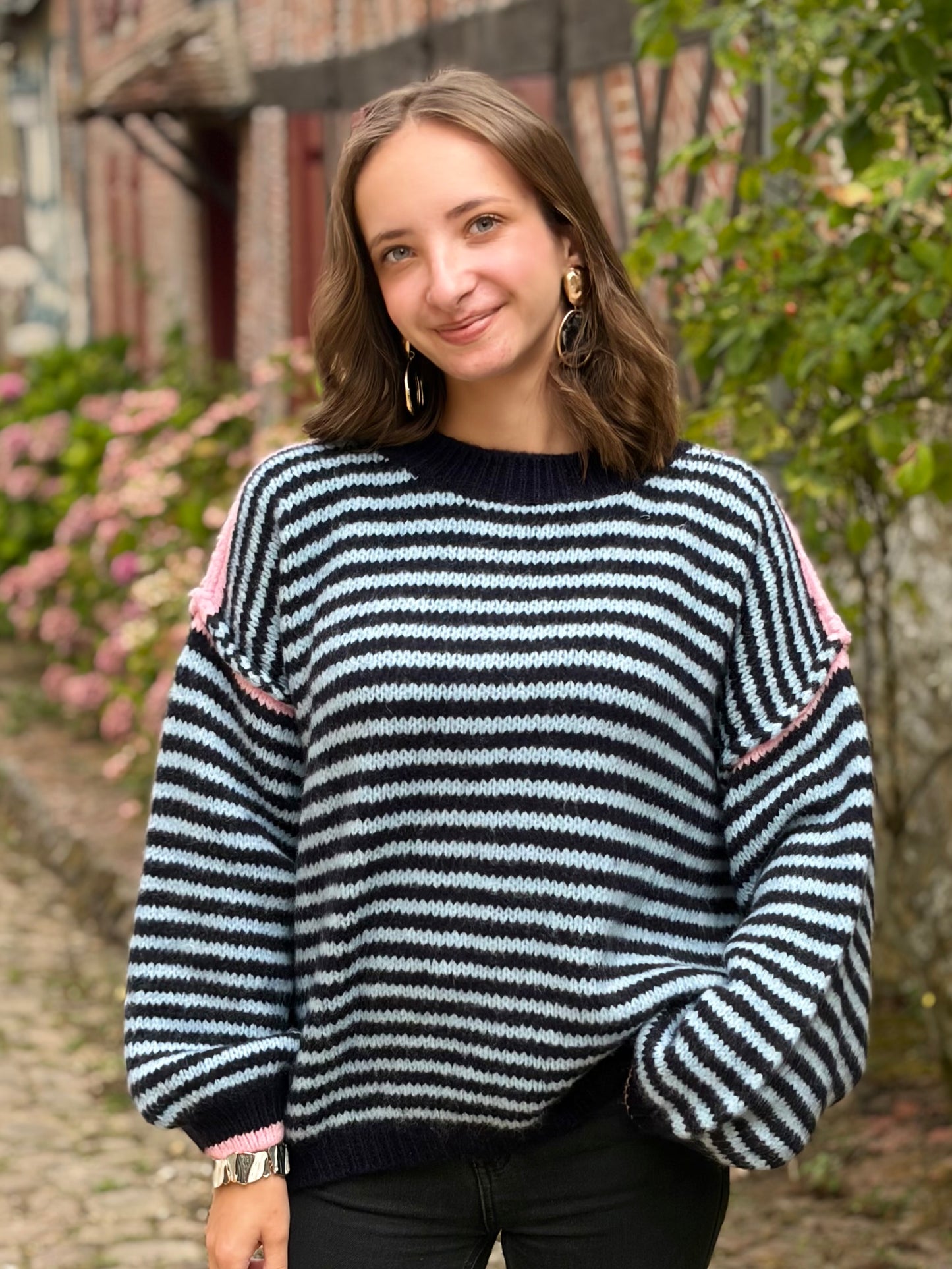 Pull à rayures - bleu