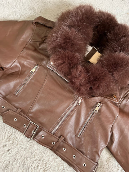 Manteau similicuir fourrure - marron