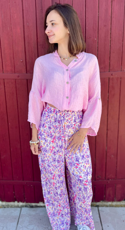 Pantalon plissé à motifs - lilas