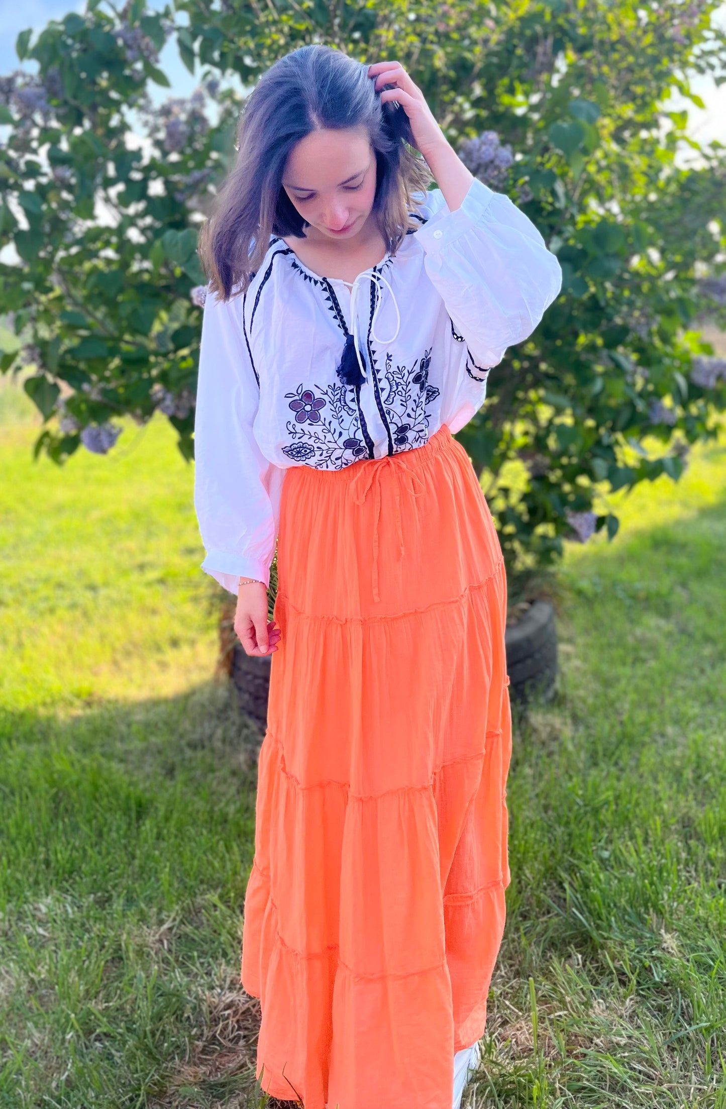 Jupe longue coton - orange