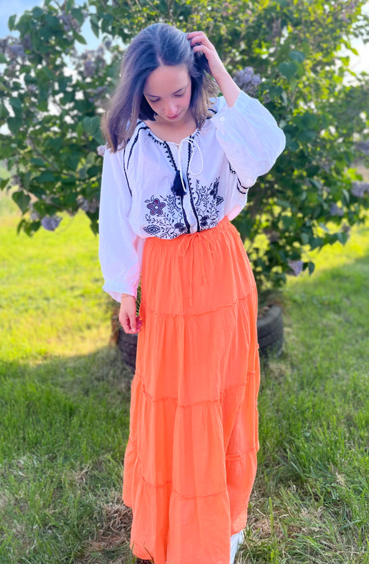 Jupe longue coton - orange