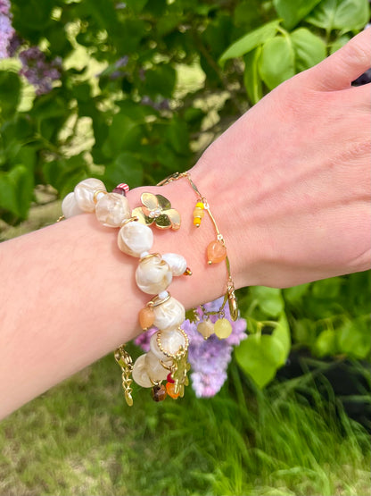 Bracelet fin pierres naturelles - orange et jaune