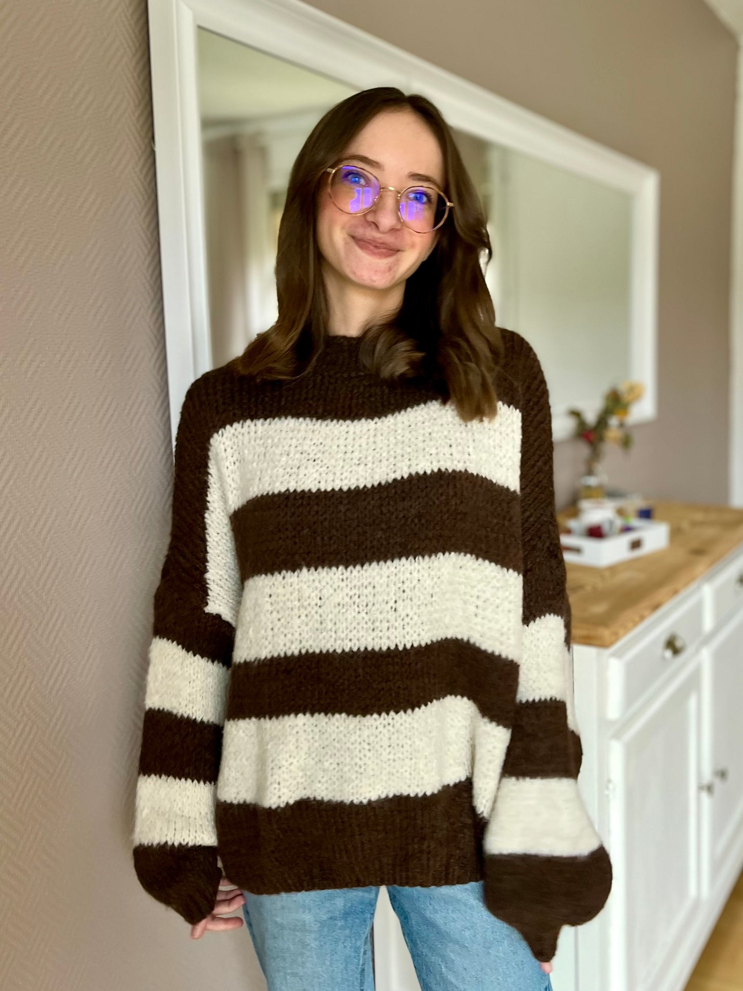 Pull à rayures - marron