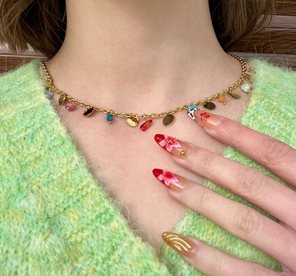 Collier pierres naturelles et pastilles rondes - multicolore