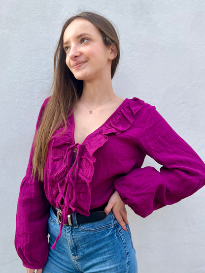 Blouse à noeud en coton - mauve