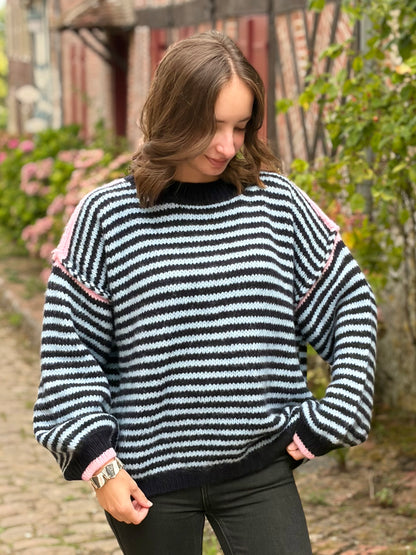 Pull à rayures - bleu