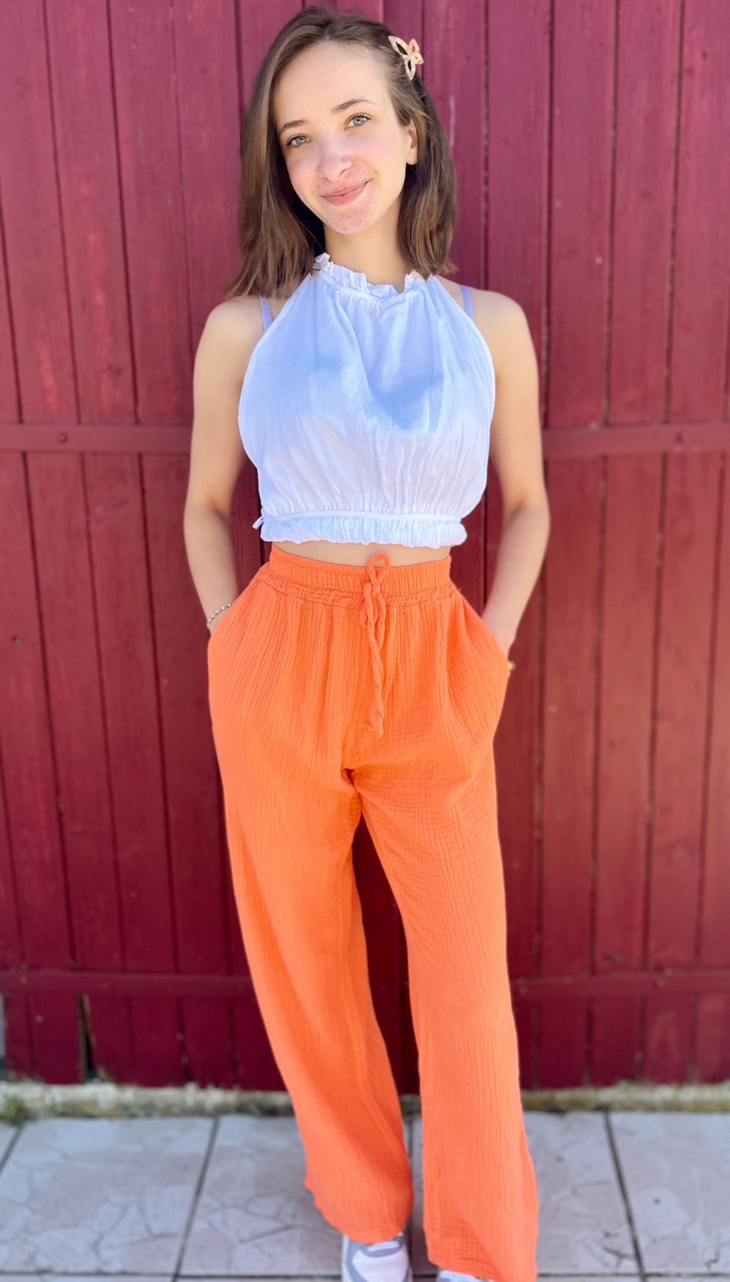 Pantalon gaze de coton - orange