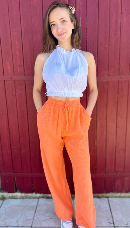 Pantalon gaze de coton - orange