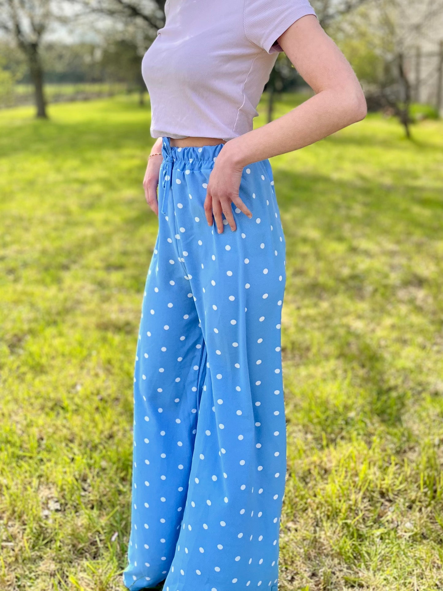 Pantalon à pois - bleu ciel