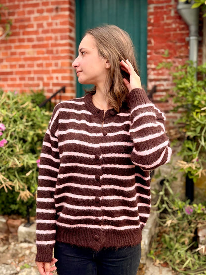 Gilet à rayures - marron et rose