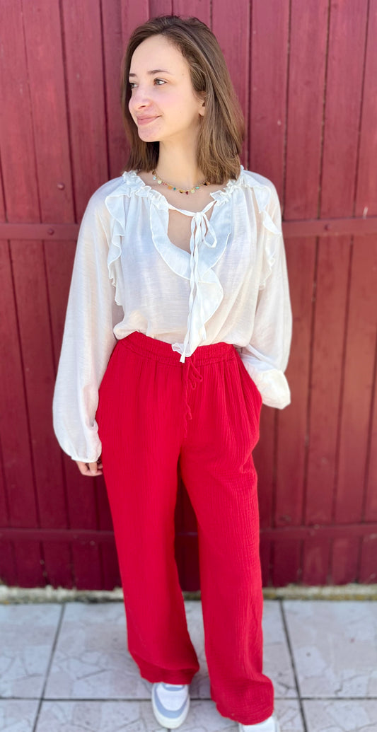Pantalon gaze de coton - rouge