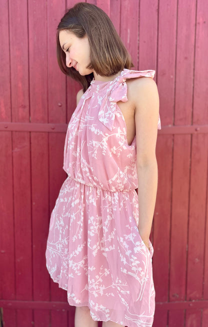 Robe fleurs avec noeud - rose