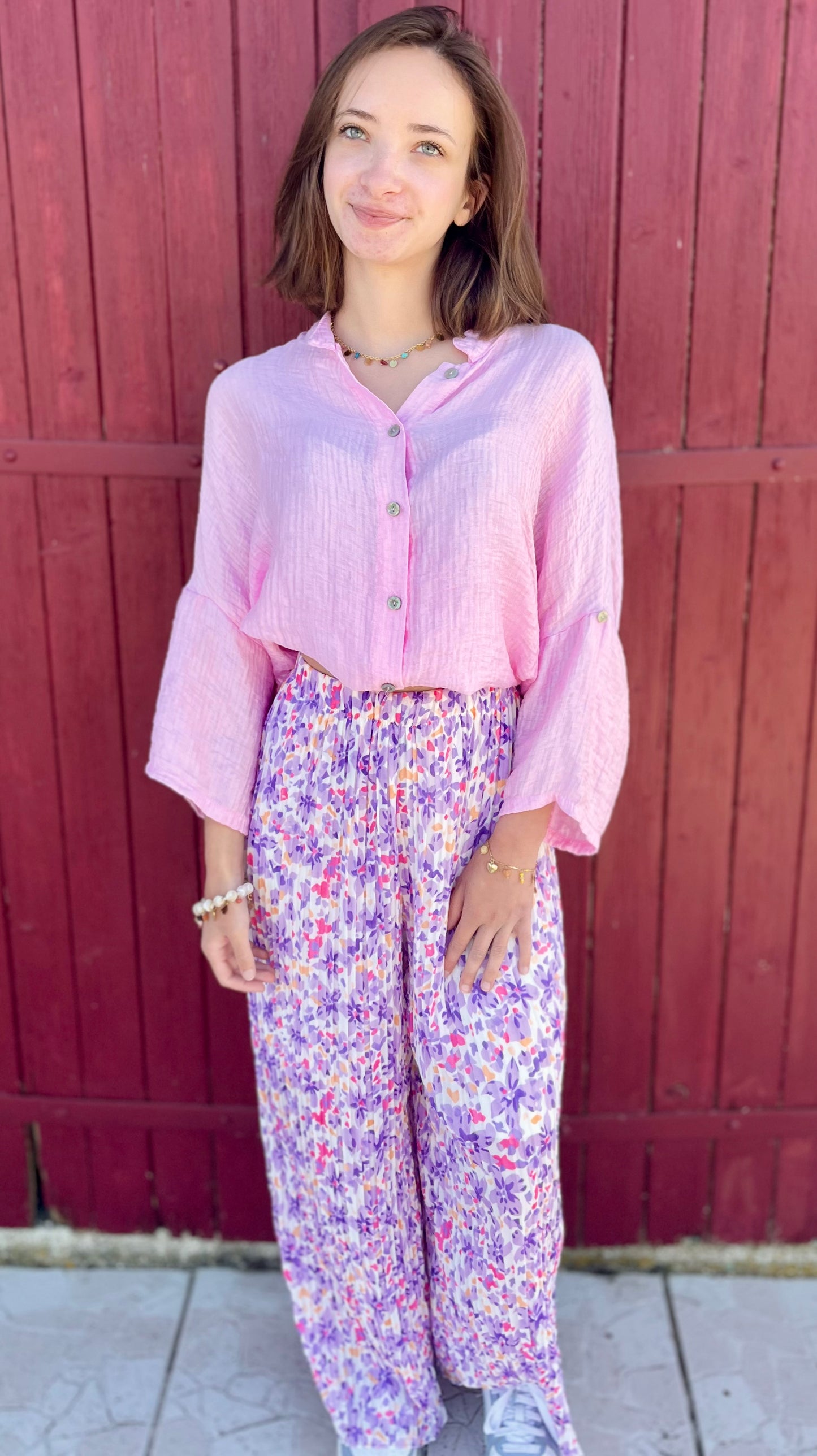 Pantalon plissé à motifs - lilas