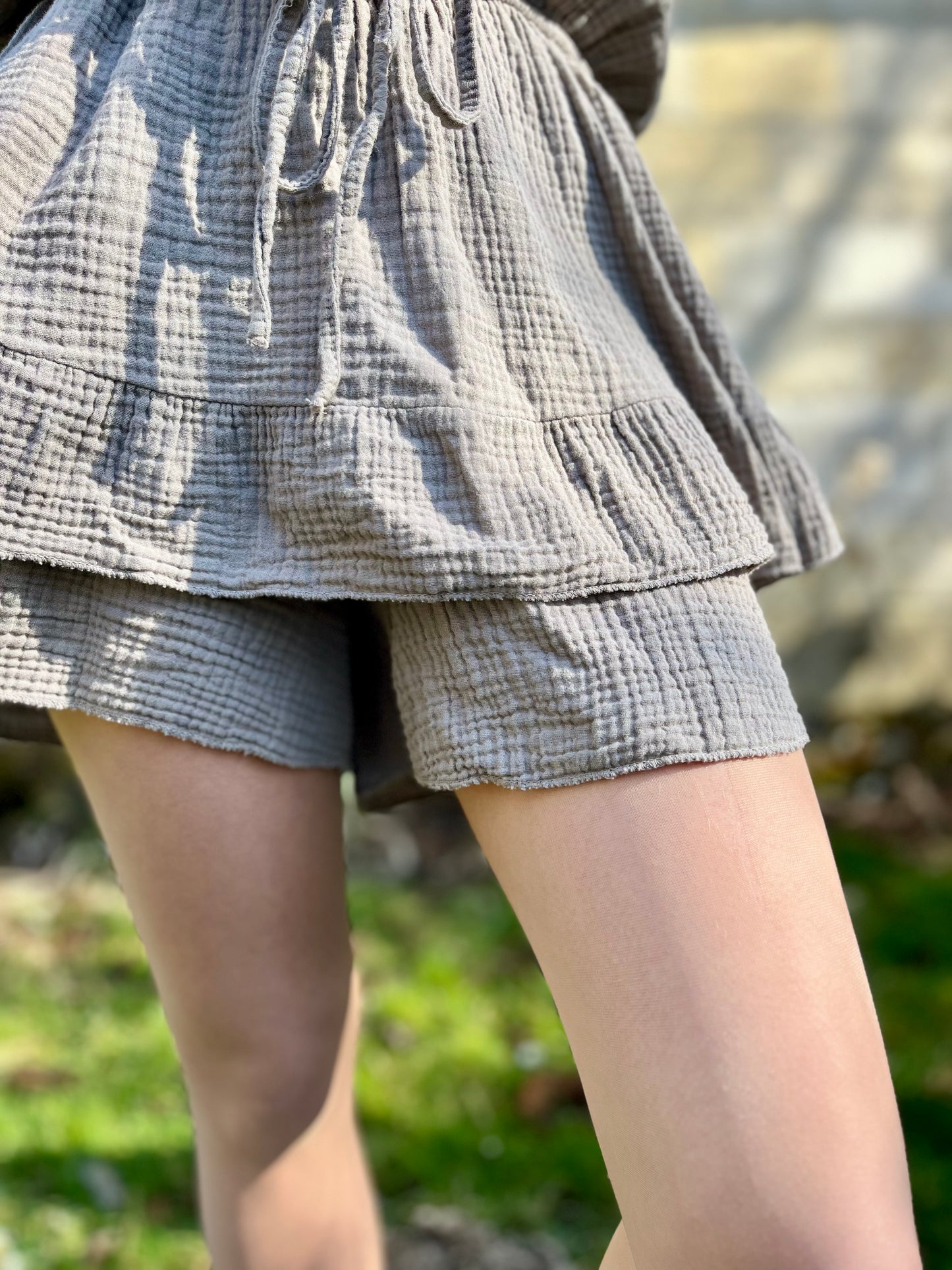 Combishort en gaze de coton - taupe