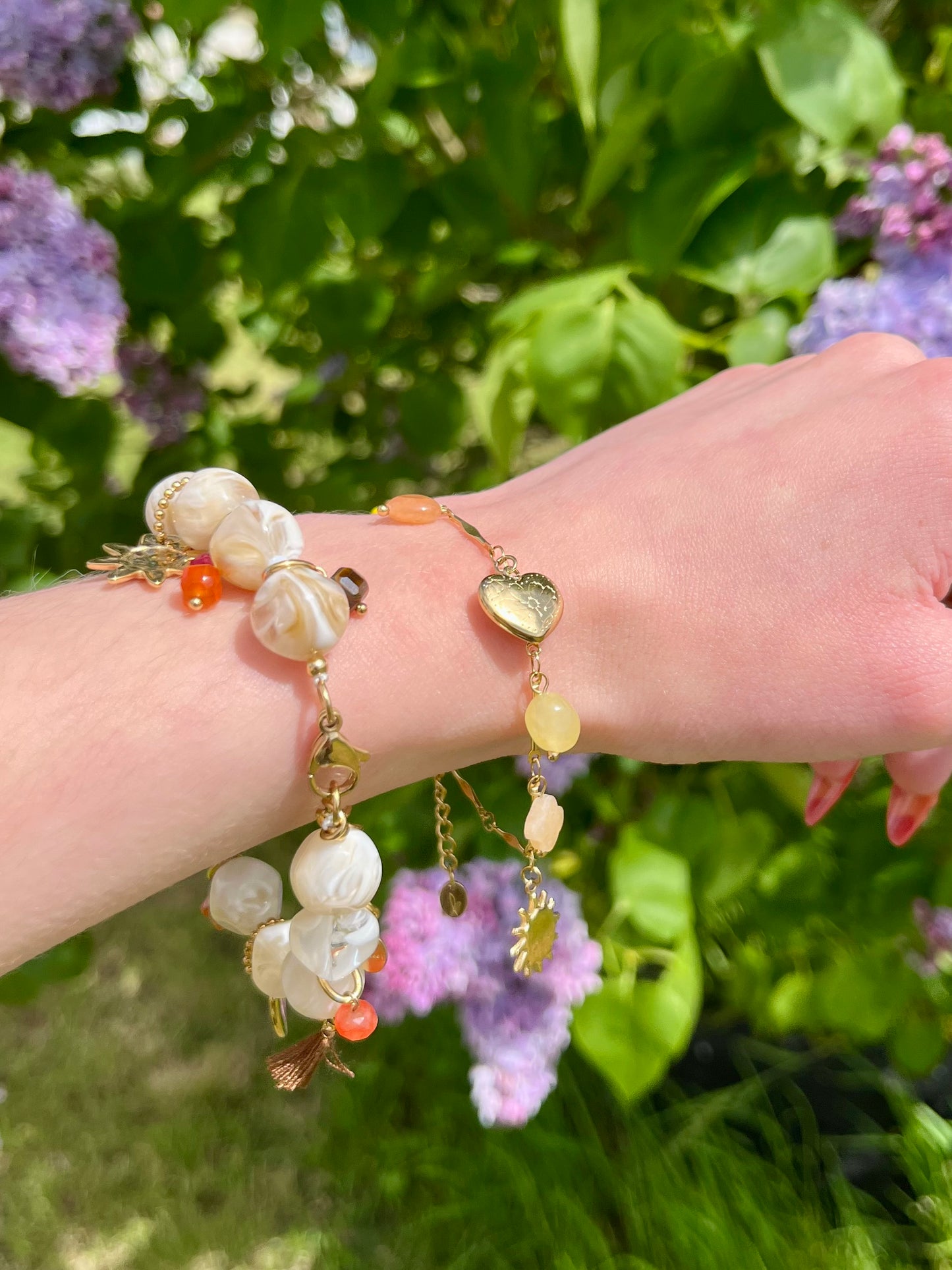 Bracelet fin pierres naturelles - orange et jaune