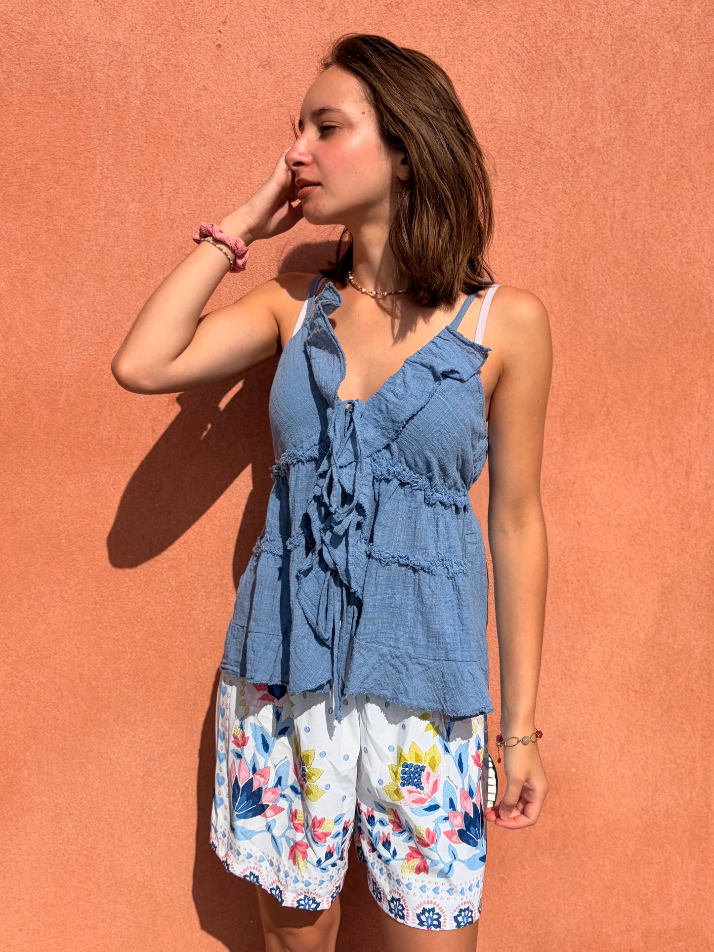 Top à noeud - bleu jeans