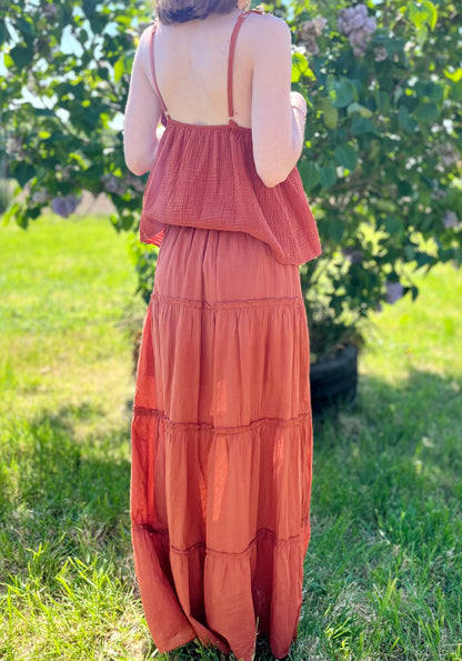 Jupe longue coton - terracota