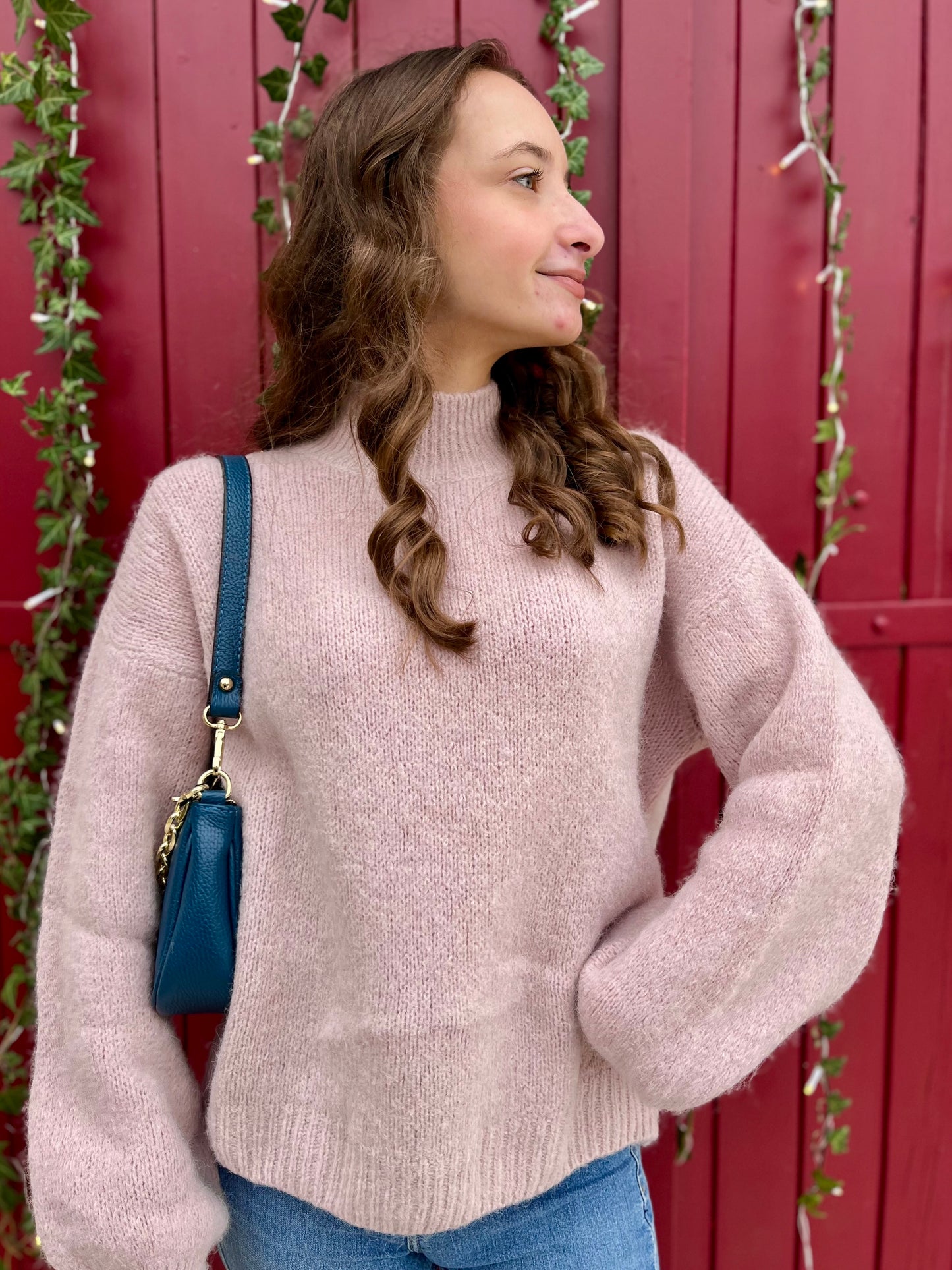 Pull col montant - vieux rose