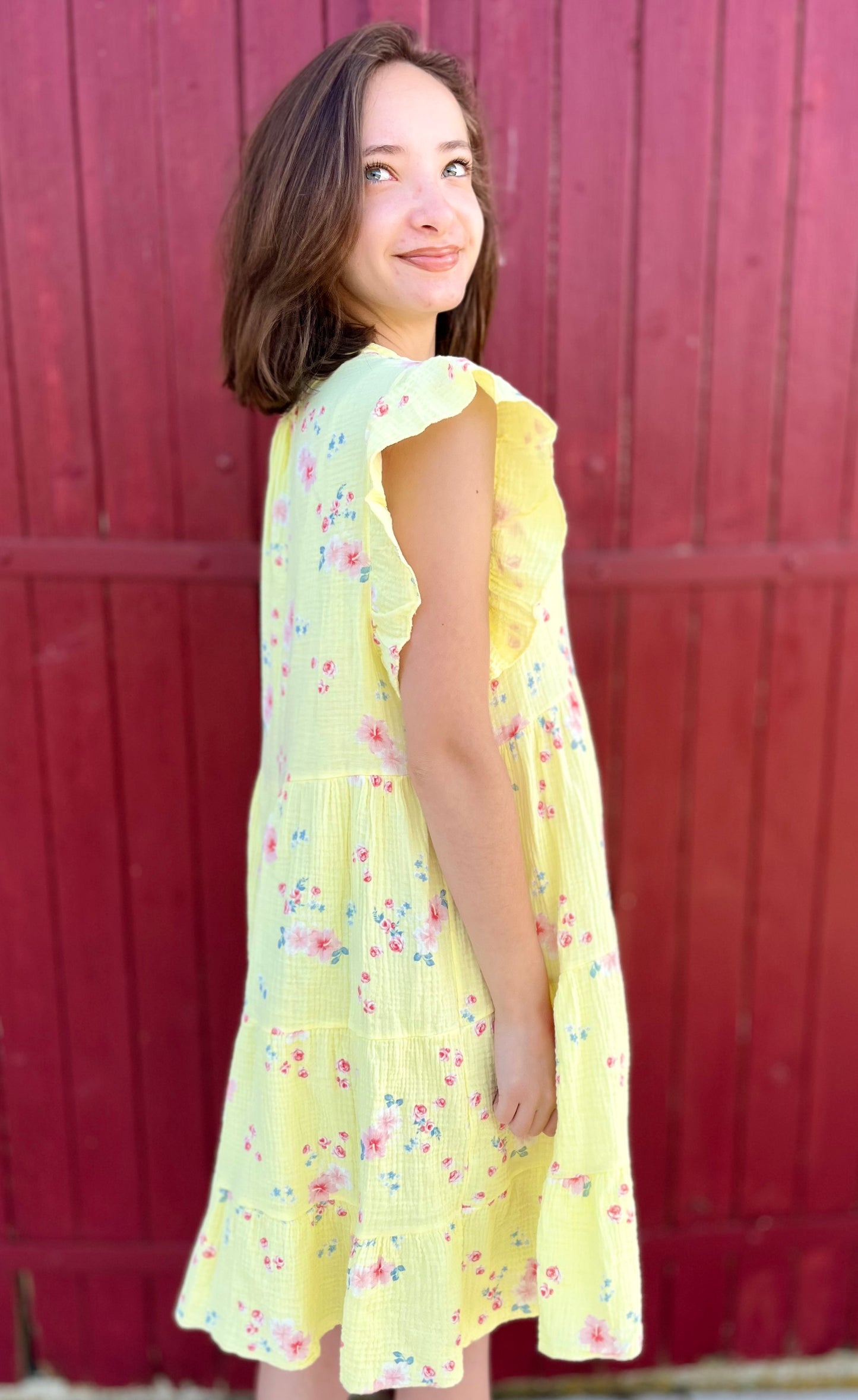 Robe fleurie gaze de coton - jaune