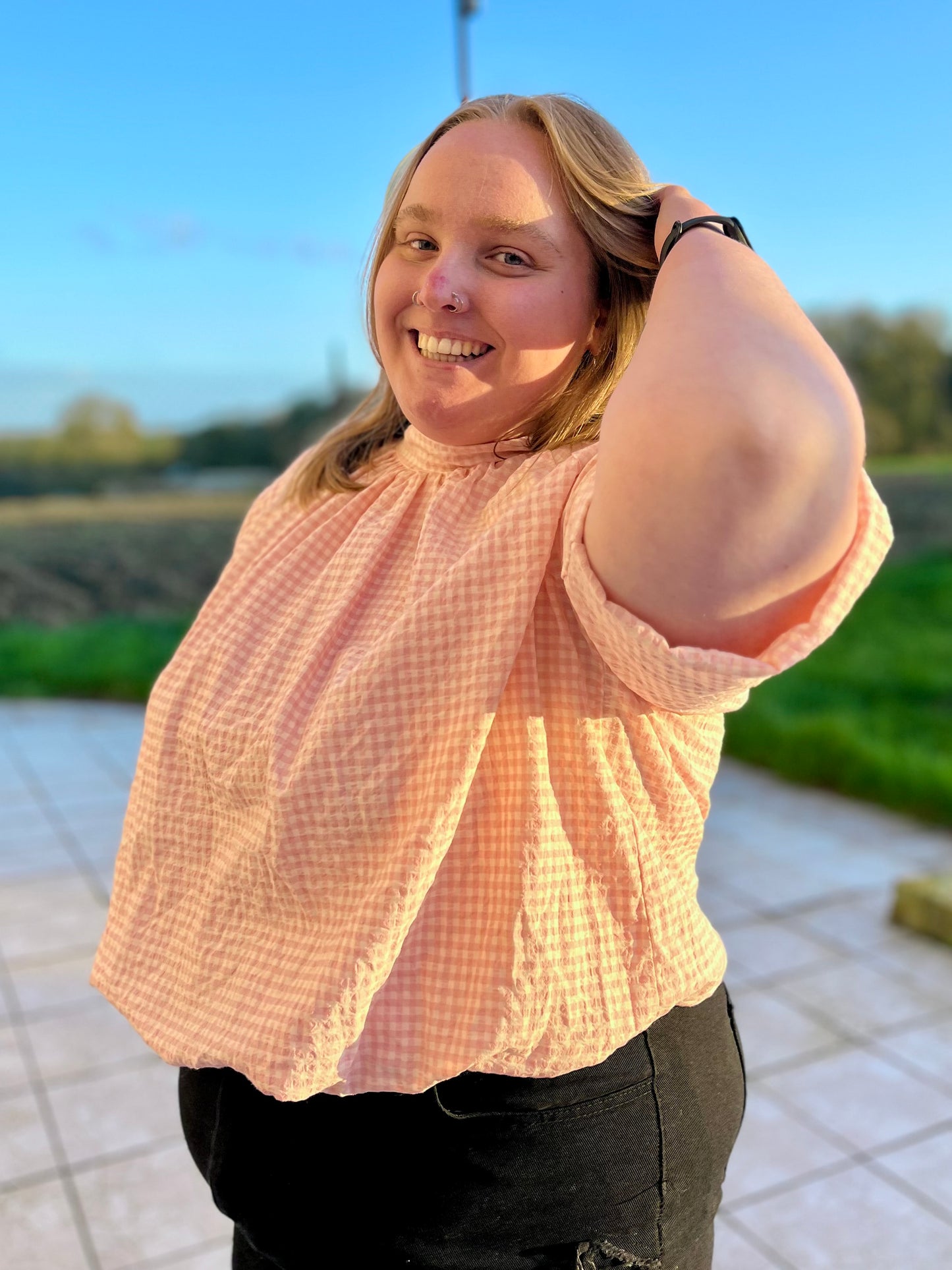 Blouse vichy - rose et blanc