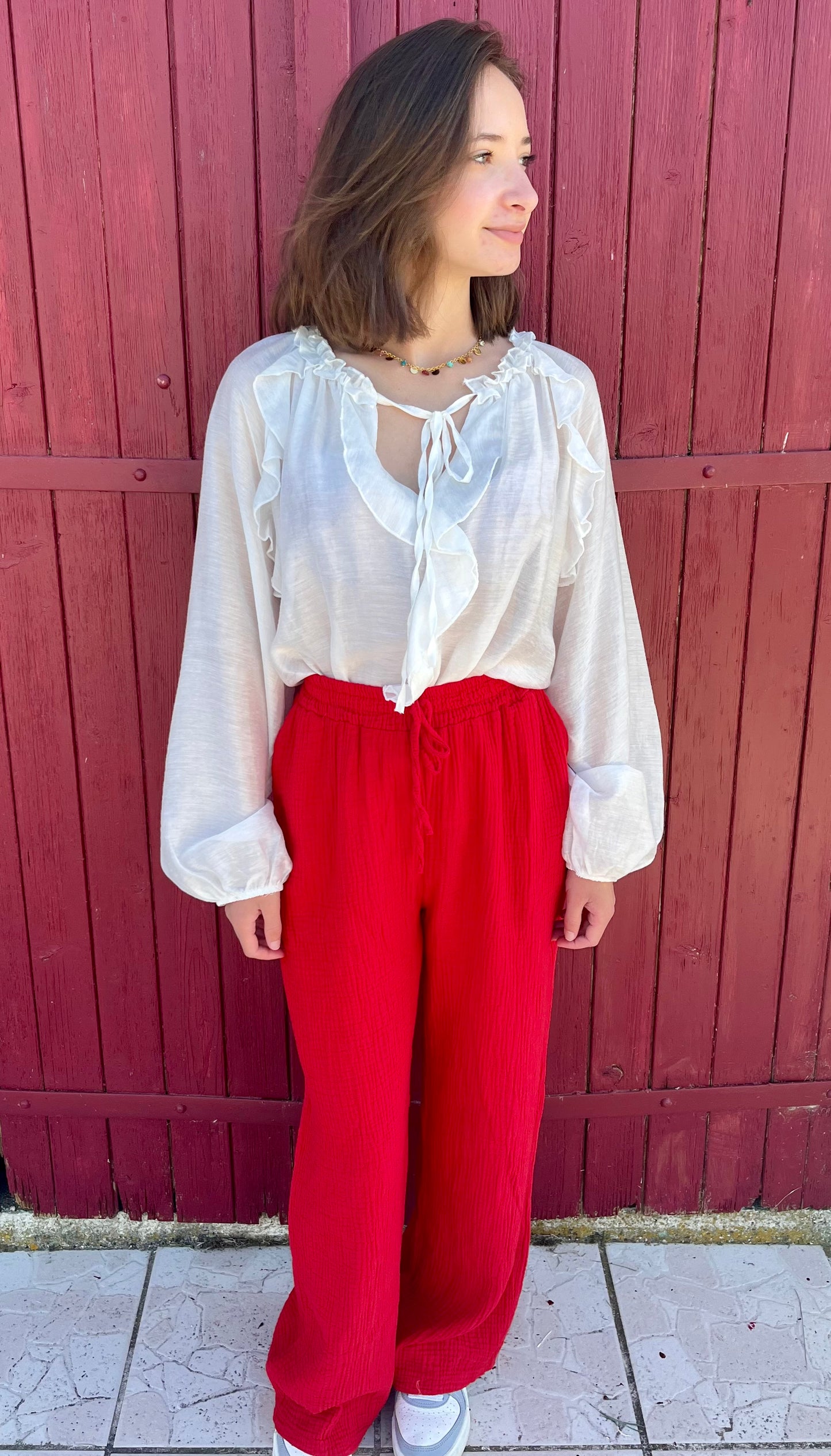 Pantalon gaze de coton - rouge