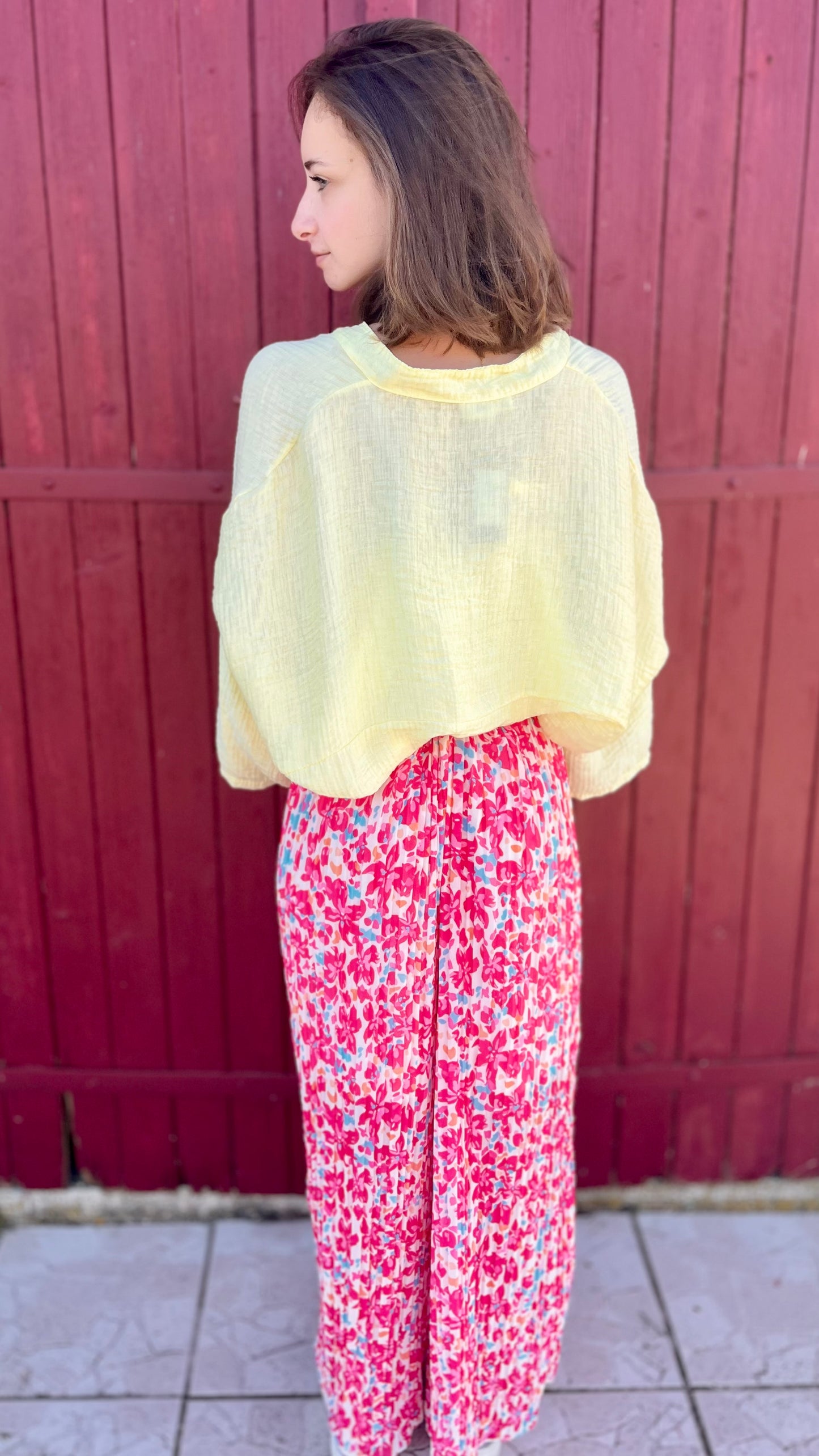 Pantalon plissé à motifs - rose fuchsia