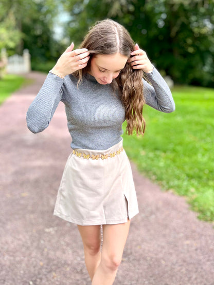 Top maille col rond - gris foncé