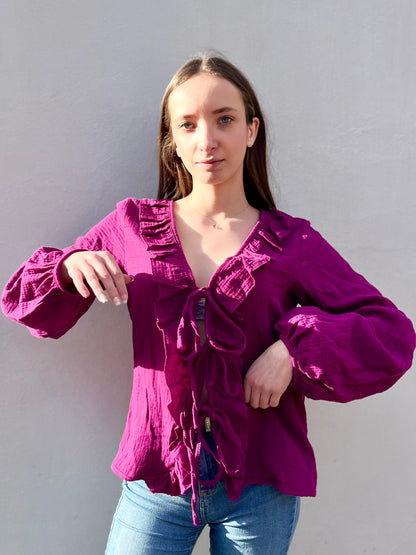 Blouse à noeud en coton - mauve