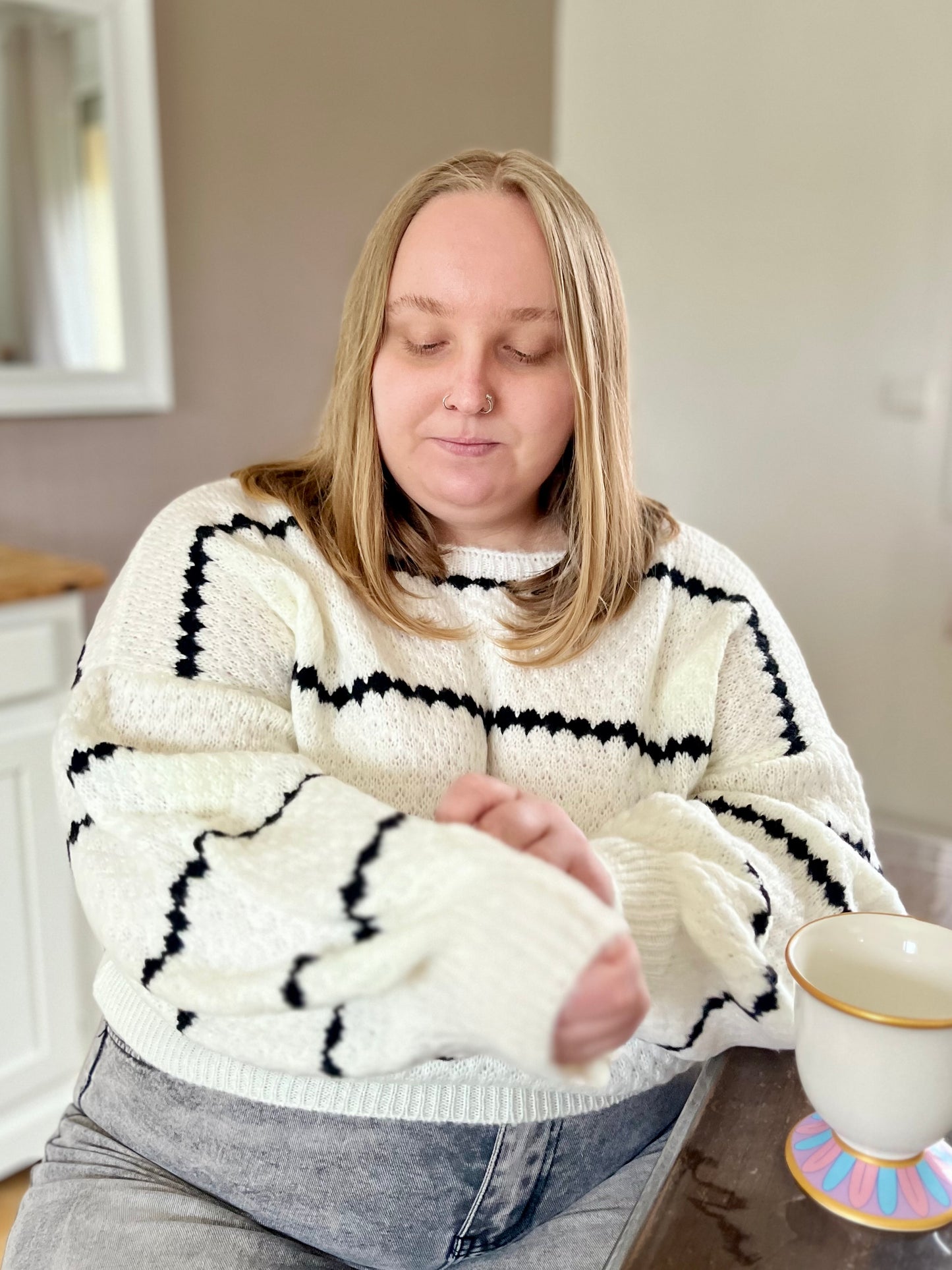 Pull col bateau - blanc et noir