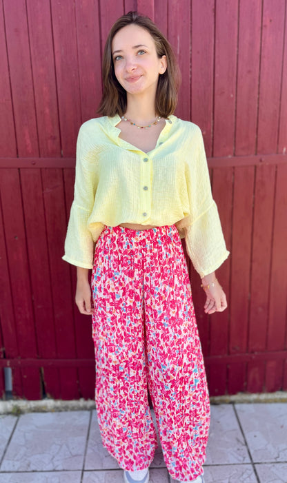 Pantalon plissé à motifs - rose fuchsia