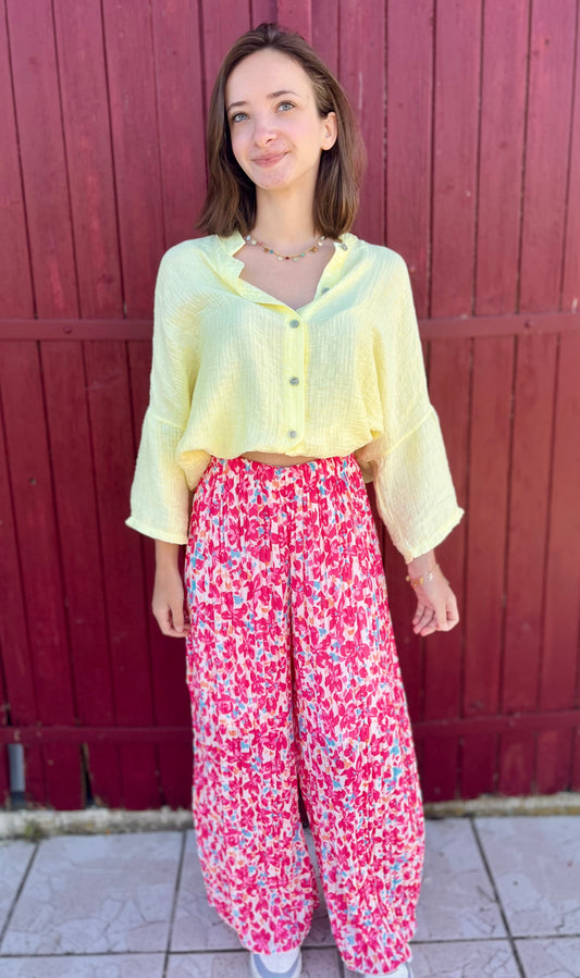 Pantalon plissé à motifs - rose fuchsia