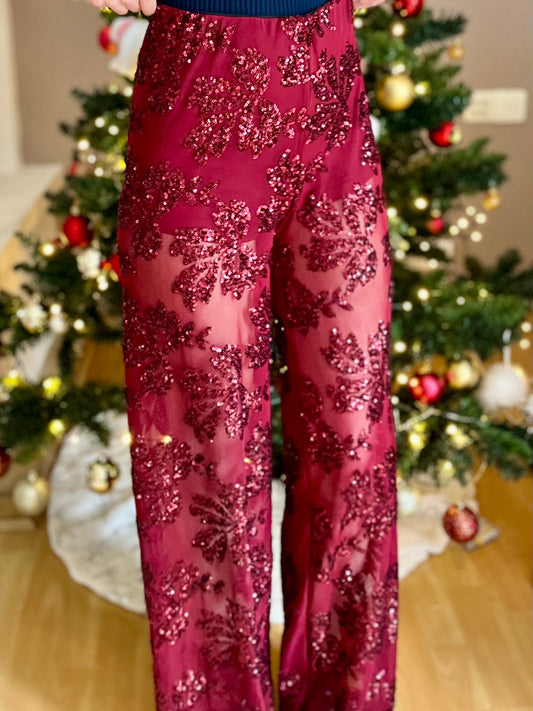 Pantalon à sequin - bordeaux