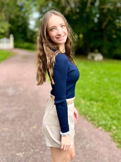 Top maille col rond - bleu marine