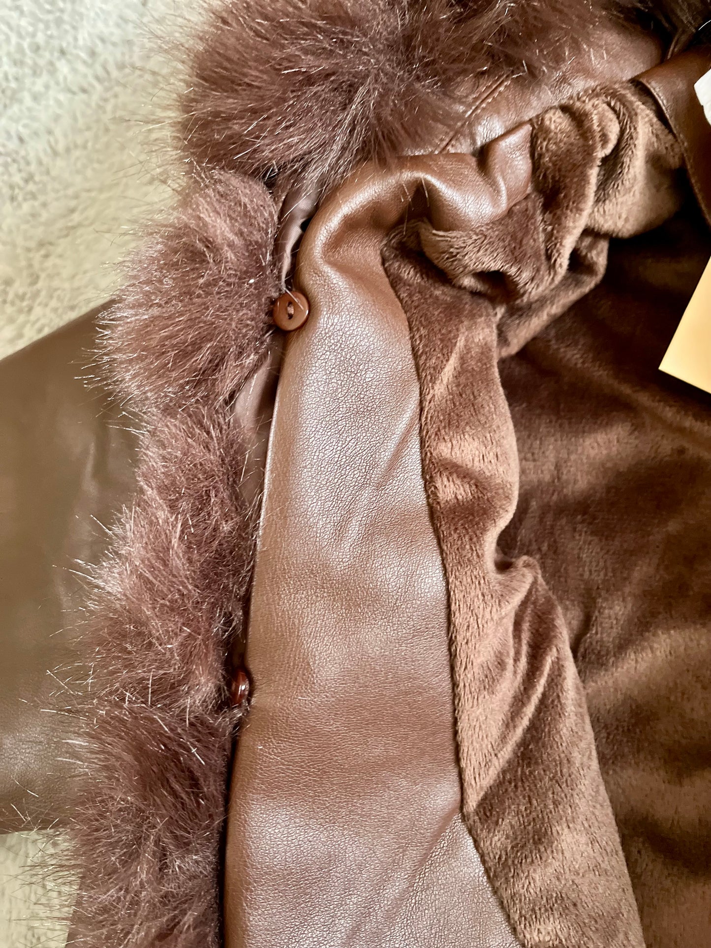 Manteau similicuir fourrure - marron