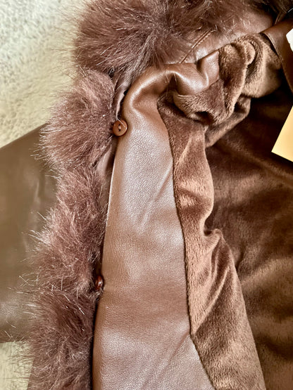 Manteau similicuir fourrure - marron