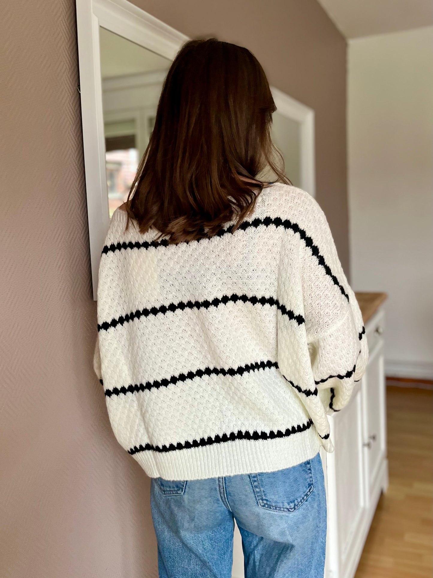 Pull col bateau - blanc et noir