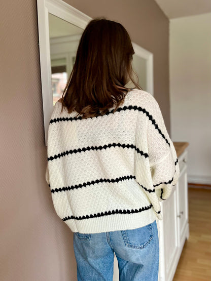 Pull col bateau - blanc et noir