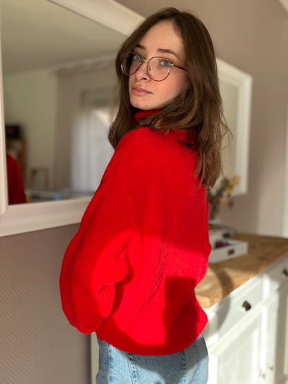 Pull col roulé - rouge