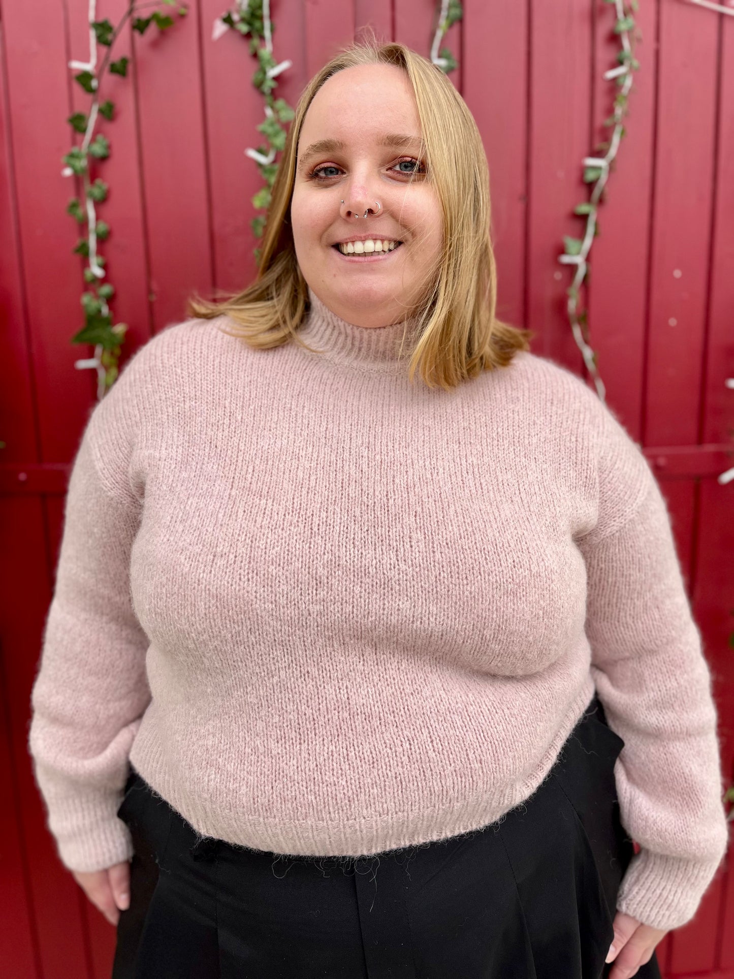 Pull col montant - vieux rose