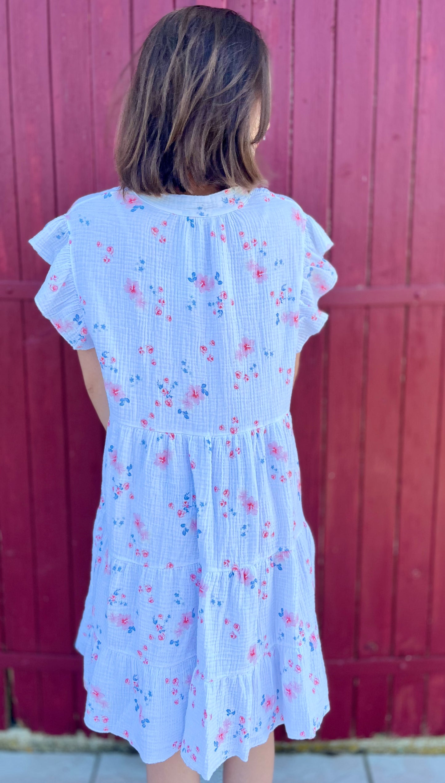 Robe fleurie gaze de coton - blanc