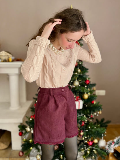 Short suédine avec dentelle - bordeaux