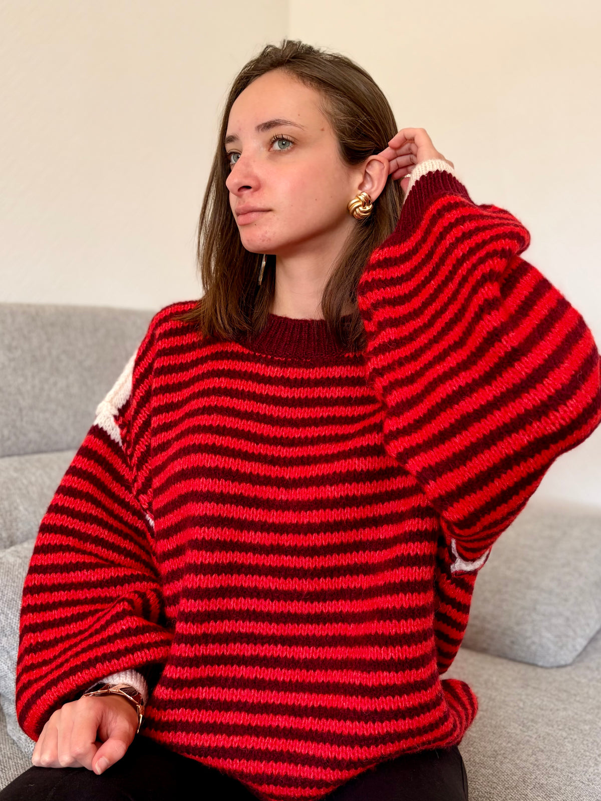 Pull à rayures - rouge