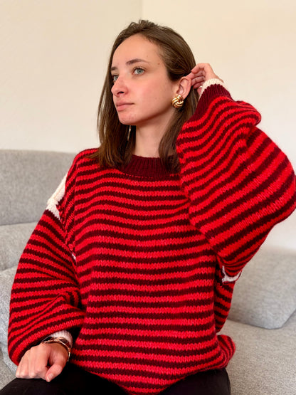 Pull à rayures - rouge