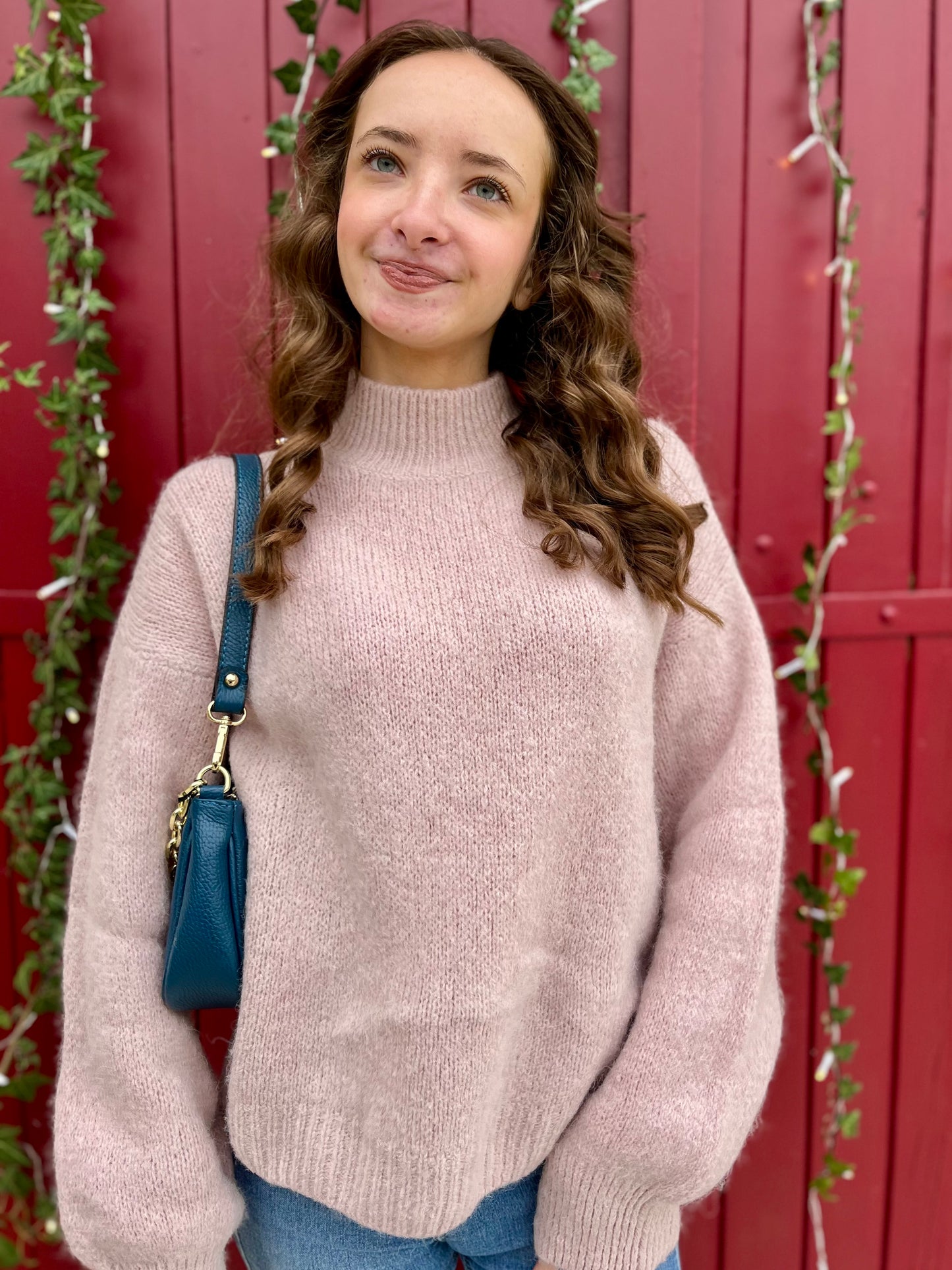 Pull col montant - vieux rose