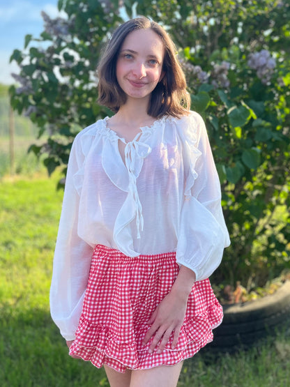 Jupe short motifs Vichy - rouge