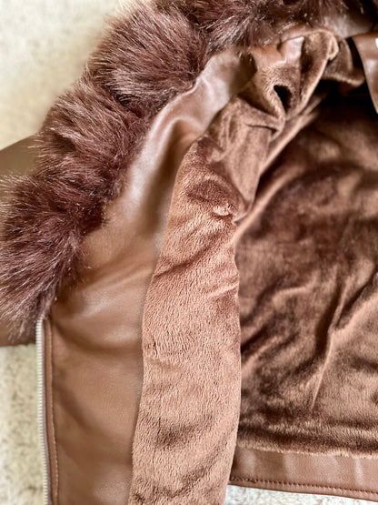 Manteau similicuir fourrure - marron