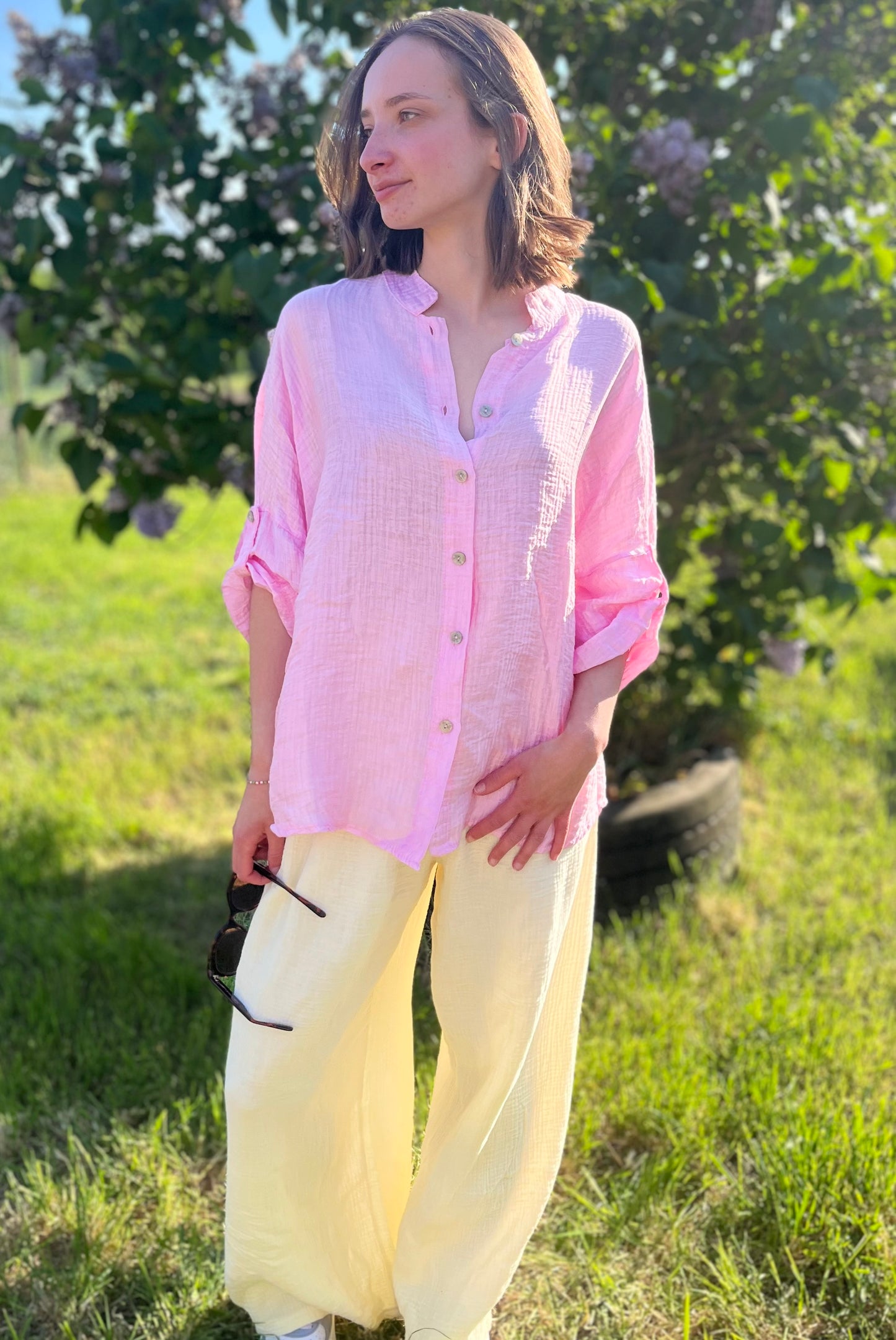 Chemise texturé - rose